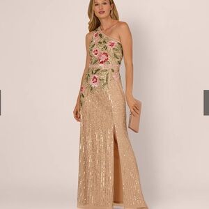 NWT Adrianna Papell Nude Multi Sequin Beaded Gown